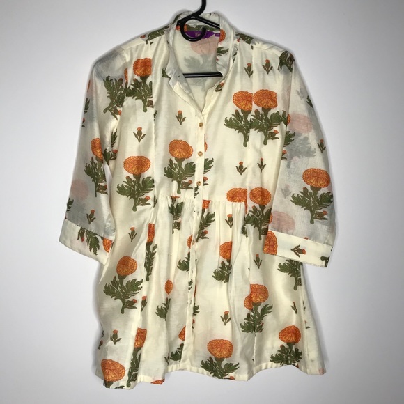 Rangriti floral blouse full button front pleated - Picture 7 of 15